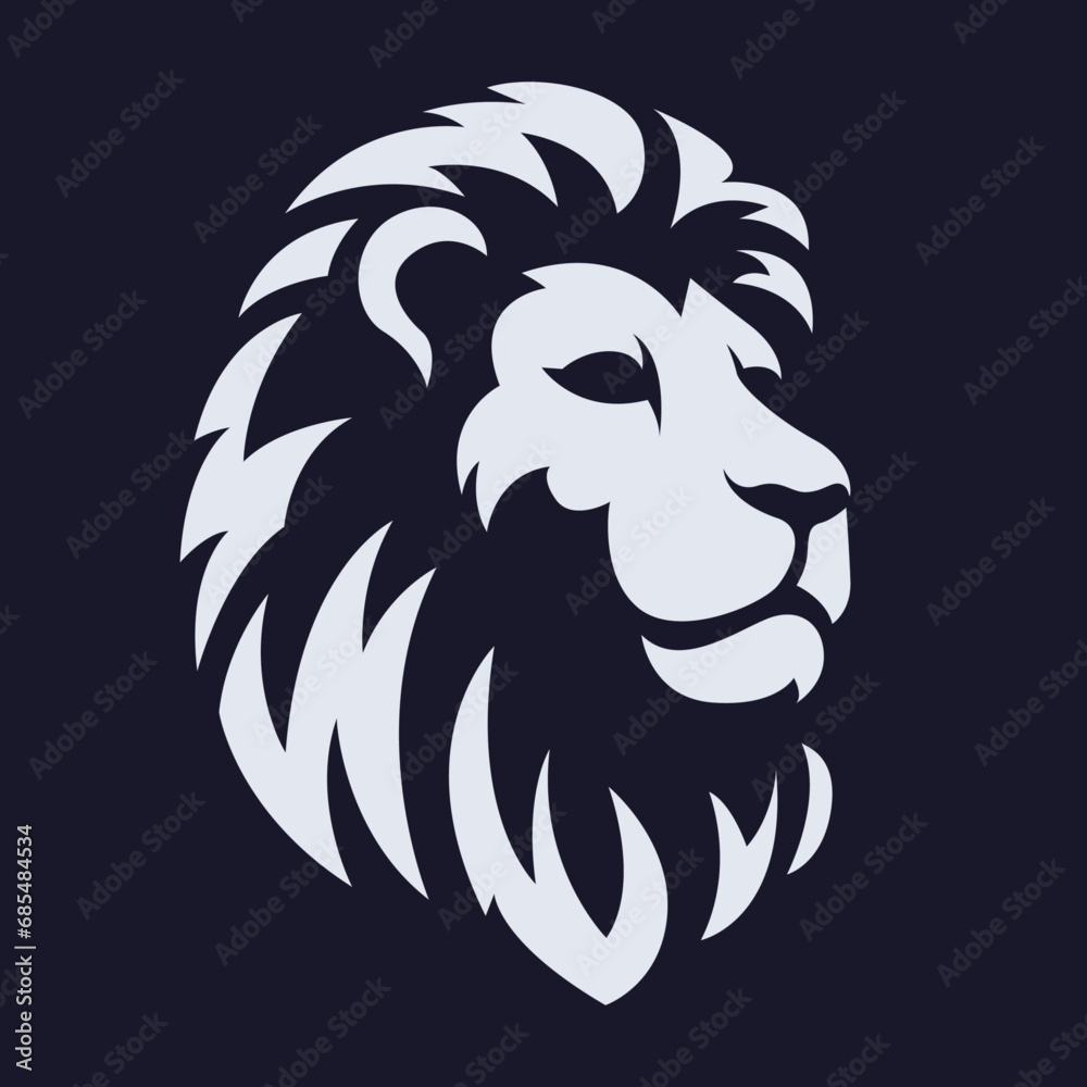 Fototapeta premium lion head logo icon vector illustration clipart isolated on dark background