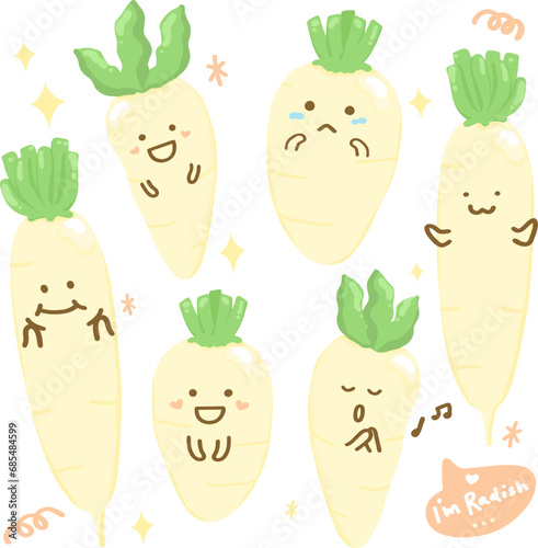 Cute white radish daikon cartoon character