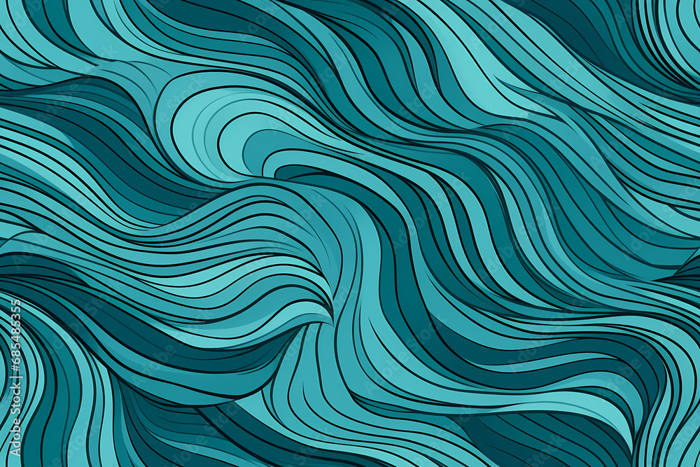 Linear Deco Waves Seamless Pattern - Green And Black Sleek Art Deco Style. Generative AI