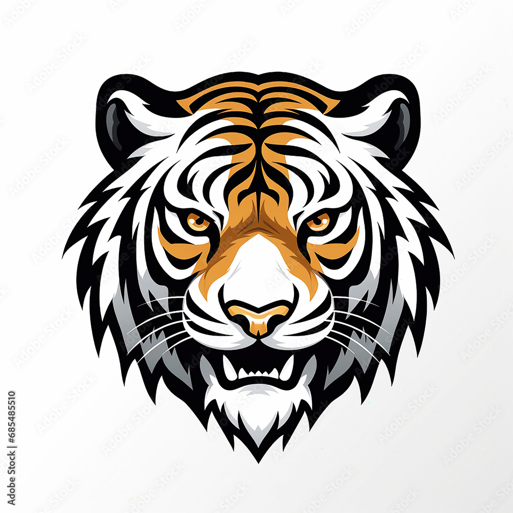 An angry tiger logo, headshot, graphic, for sports clubs or organisations.