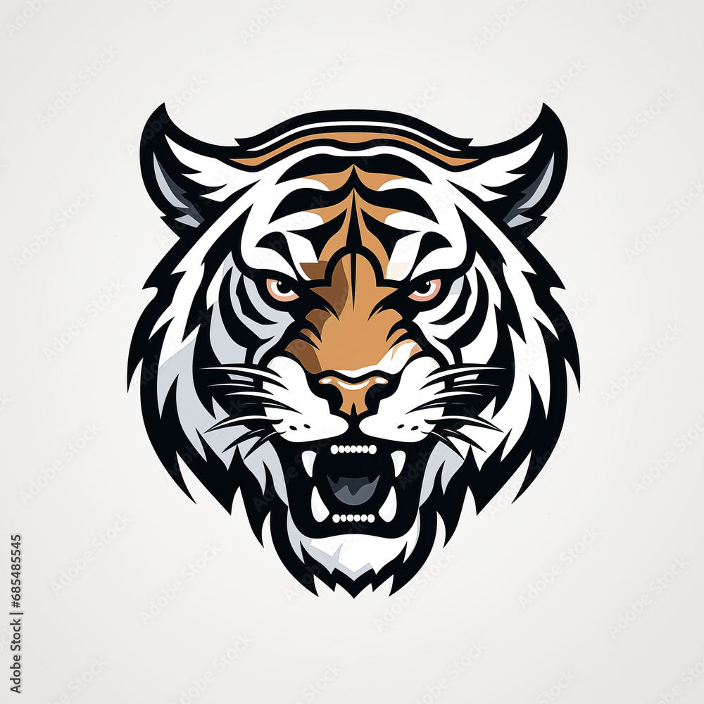 An angry tiger logo, headshot, graphic, for sports clubs or organisations.