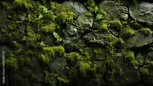 A close up of a rock wall with plants growing on it