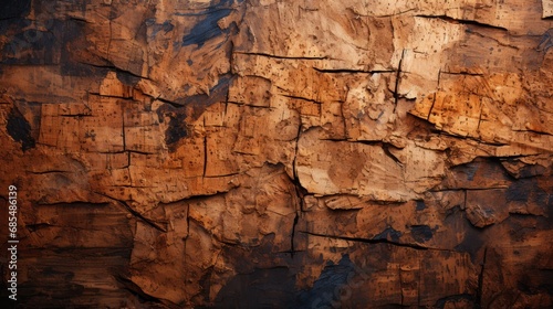 A rugged and earthy cavern emerges from the intricate grains of a rich, brown wood surface, evoking a primal connection to nature's untamed beauty
