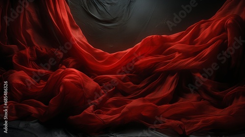 Vibrant passion cascades over a mysterious void, as scarlet cloth adorns the canvas of creativity photo