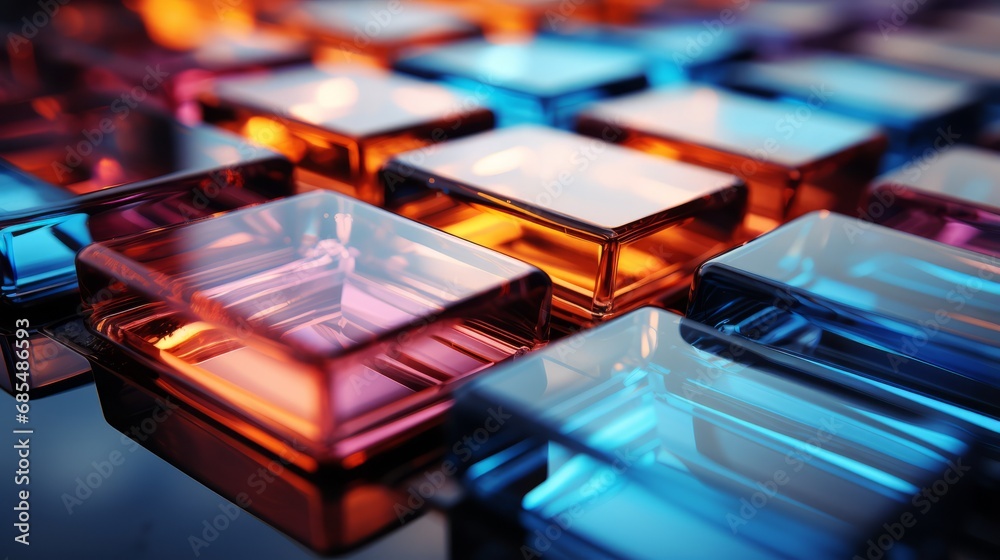 Vibrant hues dance within a luminous labyrinth of indoor glass squares, igniting a kaleidoscope of colorfulness Vibrant hues dance within a luminous labyrinth of indoor glass squares, igniting a kaleidoscope of colorfulness