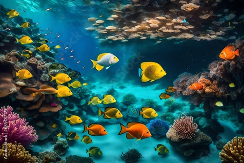 beautiful underwater scenery with various types of fish and coral reefs © Mazhar
