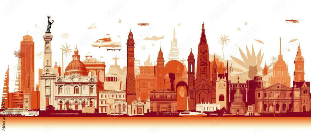 Argentina Famous Landmarks Skyline Silhouette Style, Colorful, Cityscape, Travel and Tourist Attraction