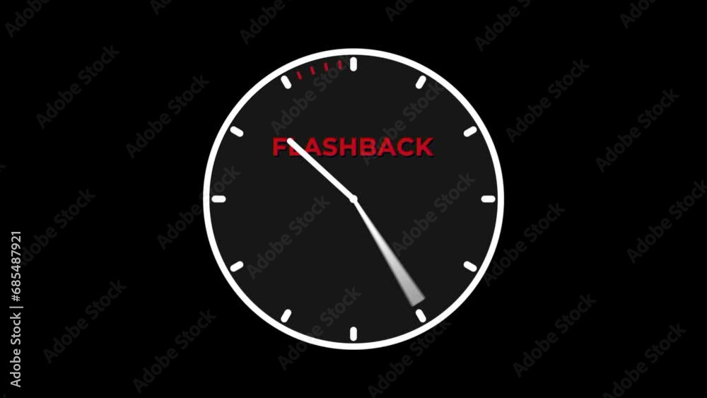 Round clock spinning back isolated on solid black background, time running backwards flashback concept. Alpha channel included.