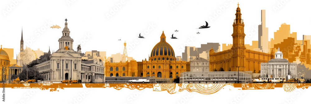Obraz premium Cape Town city panorama, urban landscape with modern buildings. Business travel and travelling of landmarks. Illustration, web background. Skyscraper silhouette. South Africa