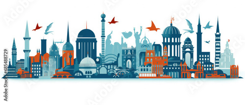 Turkey Landmarks Skyline Silhouette Style, Colorful, Cityscape, Travel and Tourist Attraction
