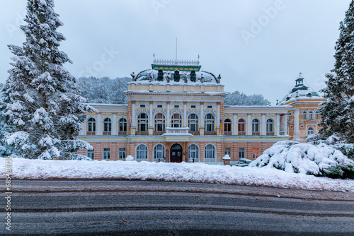 Building of Casino Cultural and Conference Centre (Spolecensky dum Casino) in Mariánské Lázně (Marienbad) - winter snow day in spa city photo