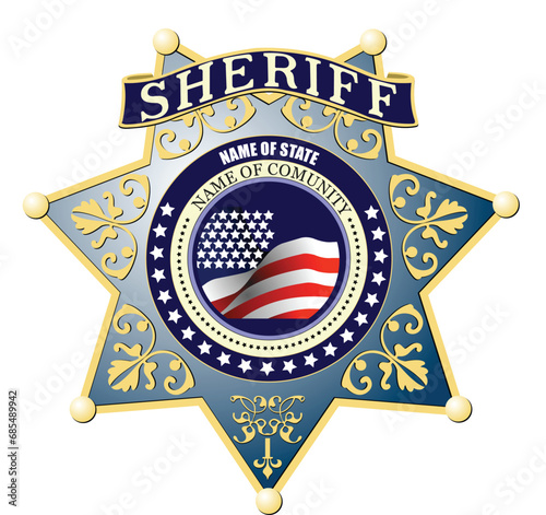 Sheriff badge on a white background. Color  vector 3d illustration. Hand drawn illustration
