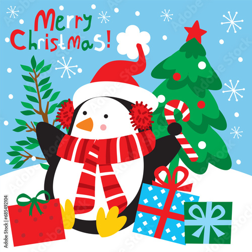 Cute Penguin bring Christmas gift 
