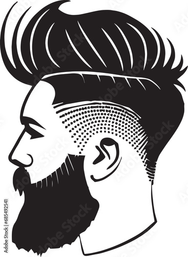 Black silhouette of Hipster hair and beards. Fashion concept. Black and white logo  photo