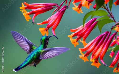 Enchanting Ballet of Hummingbirds Amidst Tropical Blossoms photo