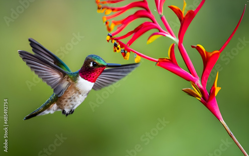 Enchanting Ballet of Hummingbirds Amidst Tropical Blossoms photo