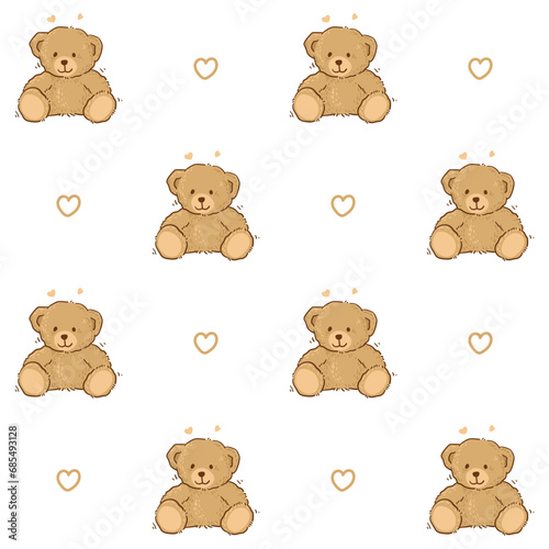 Teddy Bear pattern cartoon style with pastel background color, adorable, cute and funny