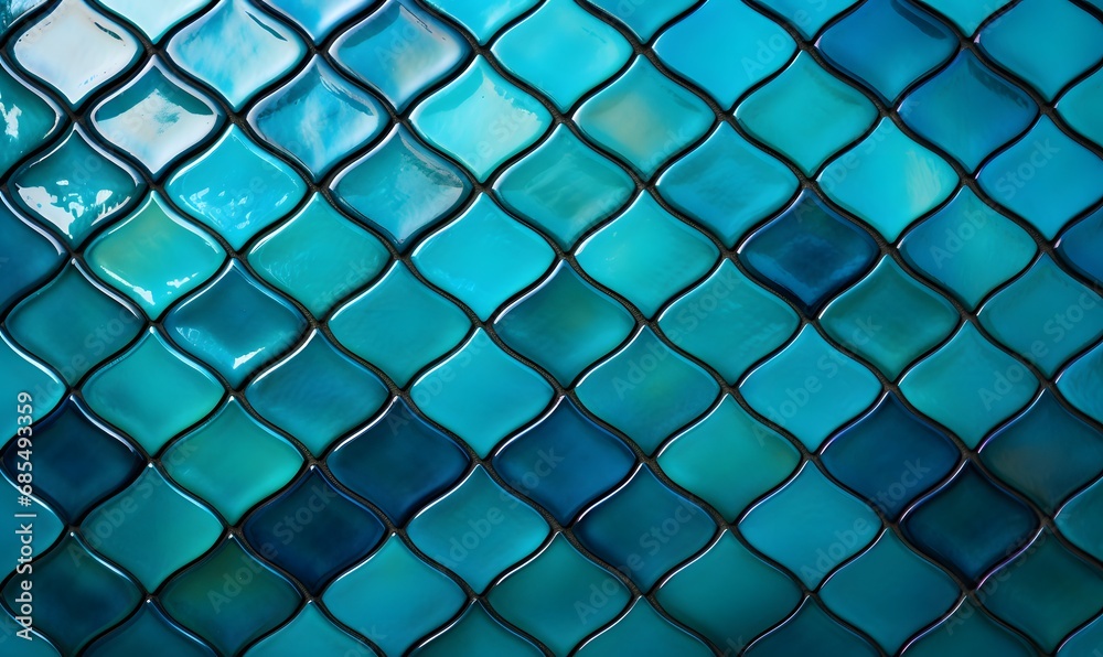 Fototapeta premium Beautiful turquoise glass tile pattern, Generative AI