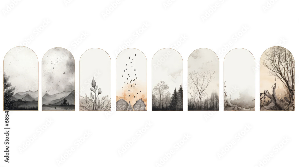 寂しい雰囲気のアーチ型カードデザイン8種類 - obrazy, fototapety, plakaty 