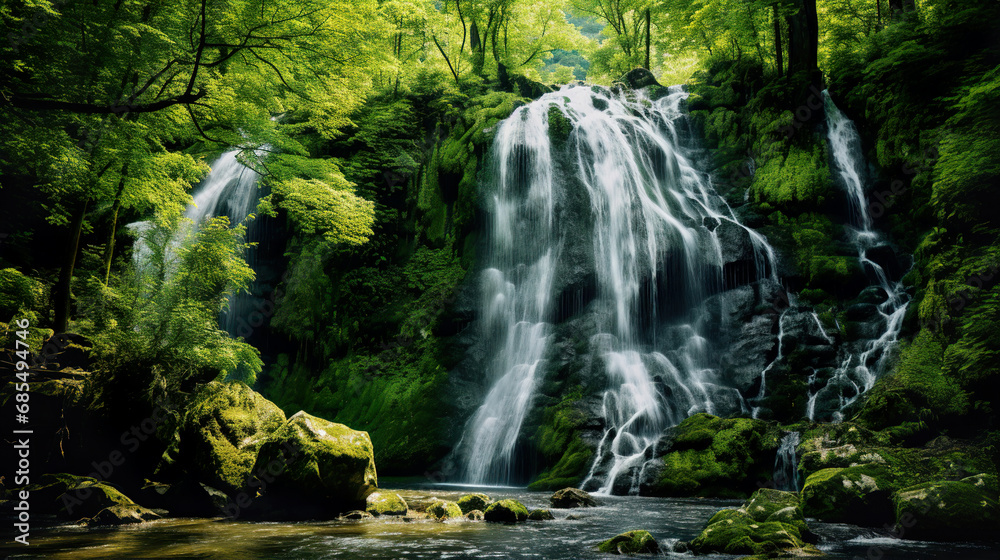 Fototapeta premium Waterfall in the Jungle. Generative Ai