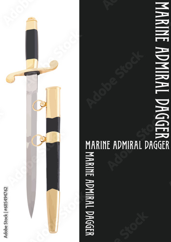 Marine Admiral dagger. 3d vector illustration. Hand drawn illustration