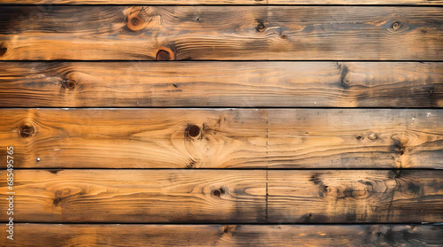 Dark stained wooden table background, rustic wood planks texture top view. Generative AI. photo
