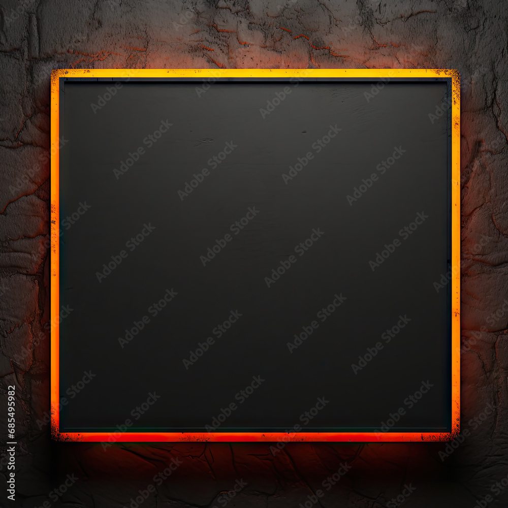 Fototapeta premium orange border frame on black background blank template mockup chalkboard blackboard