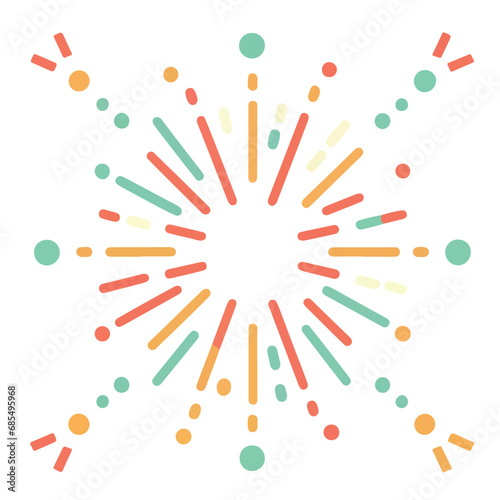 Decorative colorful bursting fireworks isolated. minimal style. New Year's Eve fireworks. Festive sparks and explosions. Vector illustration.