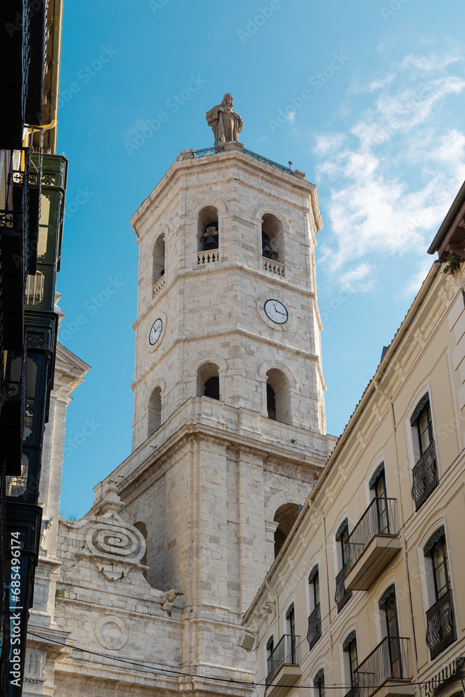 Valladolid, Spain - October 13, 2023: different views of the historic buildings of the city center of Valladolid, Spain