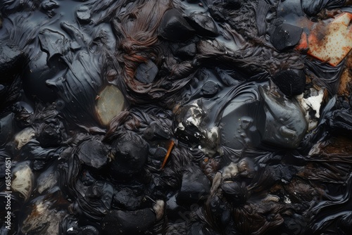 Environmental Disaster: Oil Spill and Waste Contaminating the Shoreline, Trash and Debris
