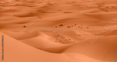 Sand dunes in the Sahara Desert at amazing sunrise, Merzouga, Morocco - Orange dunes in the desert of Morocco - Sahara desert, Morocco © muratart