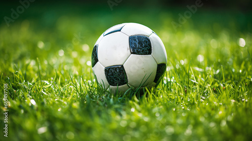 Zbliżenie piłki nożnej piłka na zielonej trawie