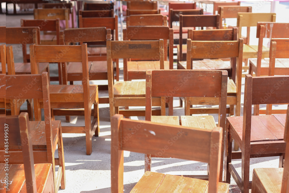 Wooden chairs in the classroom