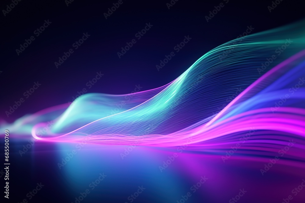 Naklejka premium illustration of abstract background of futuristic corridor with purple and blue neon lights wave speed light