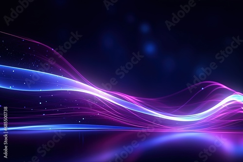 illustration of abstract background of futuristic corridor with purple and blue neon lights wave speed light