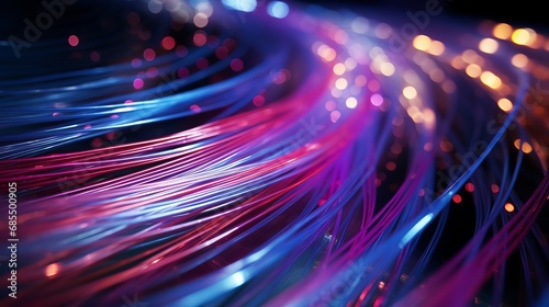 a close-up macro image of multicolored vibrantly glowing optical fiber. Abstract background photo