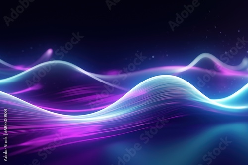 illustration of abstract background of futuristic corridor with purple and blue neon lights wave speed light