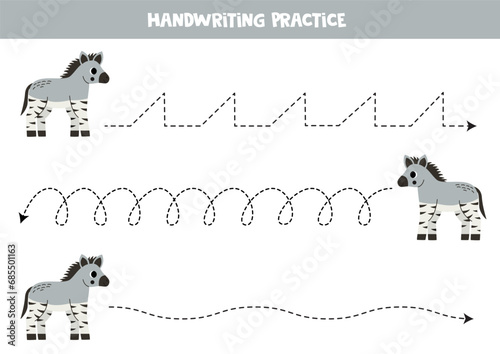 Tracing lines for kids. Cute cartoon zonkey. Handwriting practice.