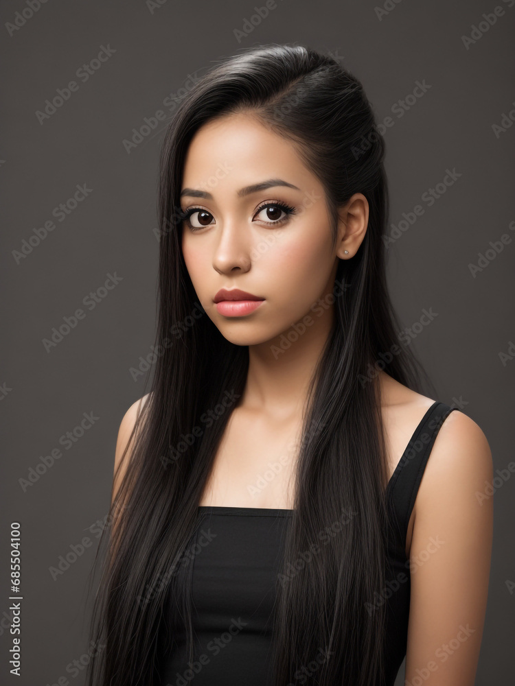 Portrait of a beautiful Latina woman in a black satin frock Portrait of a beautiful Latina woman in a black satin frock