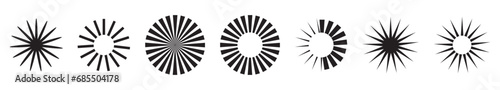 Sunburst element. Radial stripes background. Sunburst icon collection. Retro sunburst design. 