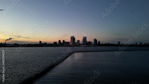 Milwaukee Skyline and Lake Flying into Milwaukee Drone photo