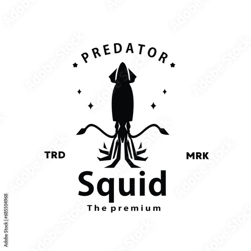 vintage retro hipster squid logo vector outline silhouette art icon