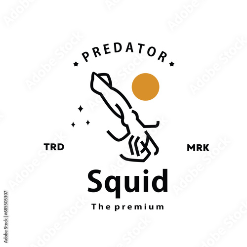 vintage retro hipster squid logo vector outline monoline art icon