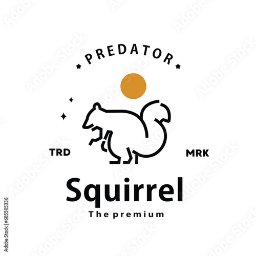 vintage retro hipster squirrel logo vector outline monoline art icon