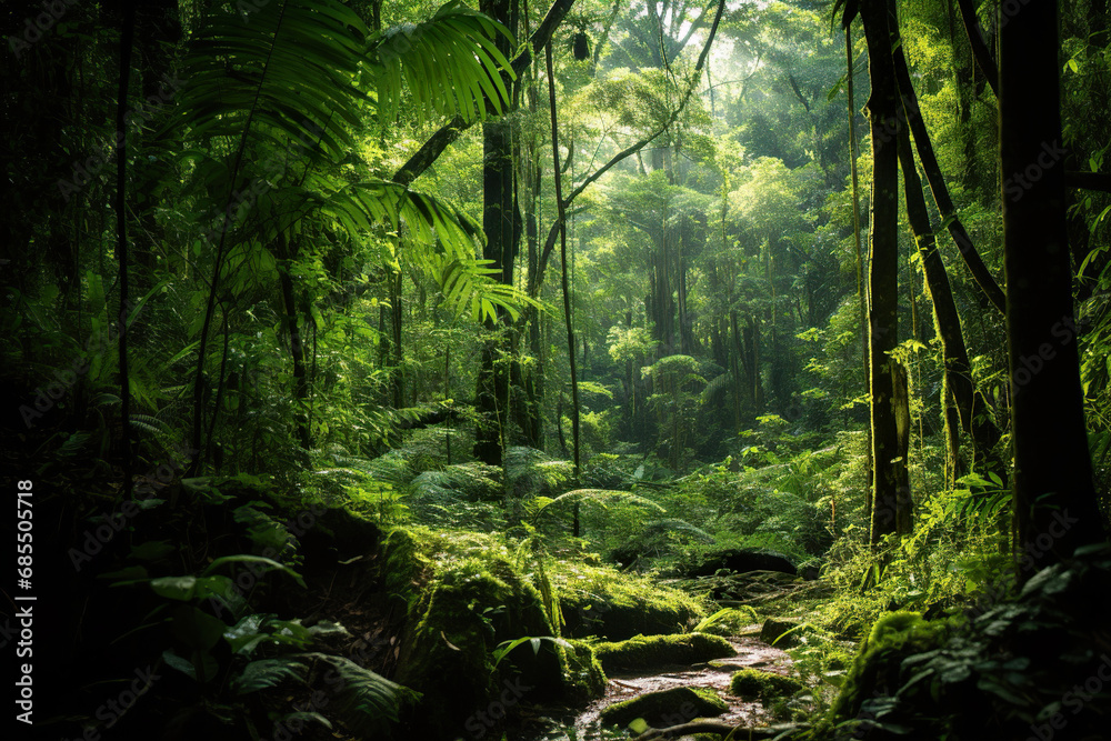 Path in the Lush Green Forest. Generative Ai