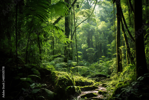 Path in the Lush Green Forest. Generative Ai