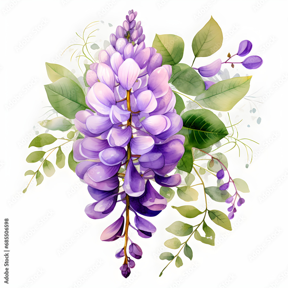 Wisteria, Flowers, Watercolor illustrations Wisteria, Flowers, Watercolor illustrations