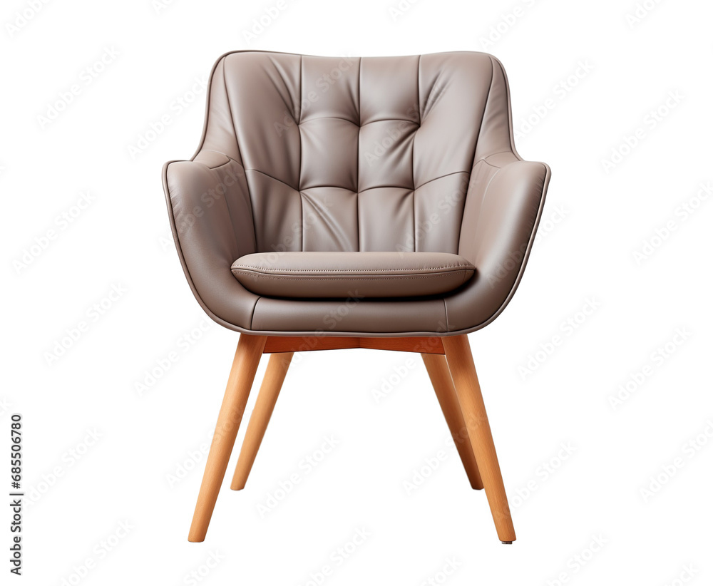 Stylish Chair with brown top and light wooden legs standing on white background Stylish Chair with brown top and light wooden legs standing on white background