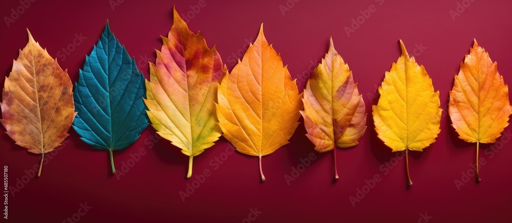 Obraz premium Seven autumn leaves with vibrant colors.