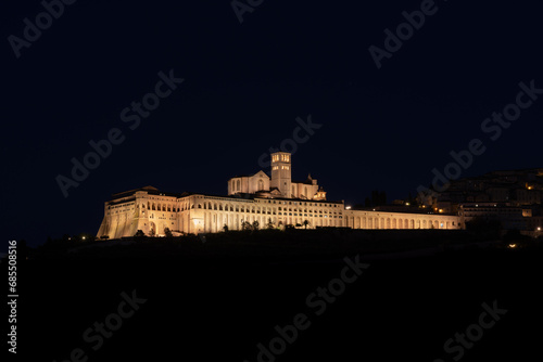 nighttime view of the Basilica of San Francesco d'Assisi